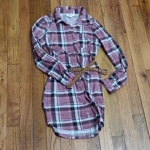 Paper Tee Girls Plaid Belted Button Down Dress sz 10